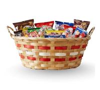 SAVING HUB - Handmade Bamboo Christmas Basket - Red Trim Storage Organizer Decorative Wicker Baskets - Rectangle & Oval Natural Basket for Snacks Toys Return Gift Home Kitchen Use (1, Oval)