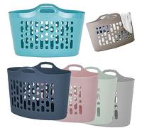 SAVING HUB Large Laundry Basket 50L - Lightweight Clothes Washing Line Flexible Hamper Plastic - Flexi Bucket Carry Handles Home Organisation (Assorted Color)