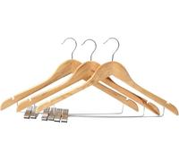 Saving Hub - Wooden Hangers With Metal Clips - Adjustable Metal Clips, 20pcs Solid Smooth Wood Suit Cost Clothes Hanger - 360° Swivel Hook - Hanging for Clothes Dress Coat, Jacket, Skirts (20)