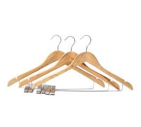 Saving Hub - Wooden Hangers With Metal Clips - Adjustable Metal Clips, 3pcs Solid Smooth Wood Suit Cost Clothes Hanger - 360° Swivel Hook - Hanging for Clothes Dress Coat, Jacket, Skirts (3)