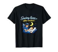Saving Lives After Sundown Night Shift Nurse Design T-Shirt
