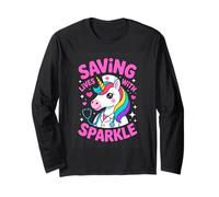 Saving Lives with Sparkle Cute Unicorn Nurse Rainbow Long Sleeve T-Shirt