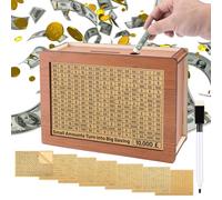 Savings Box Wooden Money Box Money Saving Box Reusable Money Bank Cash Saving Target Cash Saver Box for Kids Adults Wooden Money Box with Challenge Goals Stickers
