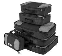 Savisto Packing Cubes 6 Piece Set, Durable & Lightweight Travel Essentials For Suitcases - Includes 1 XL, 2 L, 2 M, 1 S - Available in 8 Stylish Colours - Black