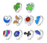 SAVITA 10 Pcs Mood Rings, Adjustable Metal Mood Ring with Cute Butterflies Flowers Animals Heart Shape Peach Color Changing Ring for Boys Girls