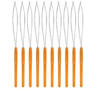 SAVITA 10 Pieces Hair Extension Loop Needle Threader Pull Hook Bead Device Micro Links Hair Extension Kit for Hairdressing Tools Accessory (Orange)
