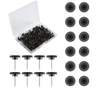 SAVITA 100 x Plastic Flat Head Push Pins with Stainless Steel Round Head Push Pins for Wall Bulletin Board Cork (Black)