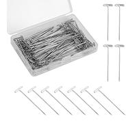 SAVITA 100pcs 2 Inch T Pins for Wigs, Stainless Steel Wig Pins With Plastic Box for Blocking Crochet Knitting Crafts Sewing Jewelry Making