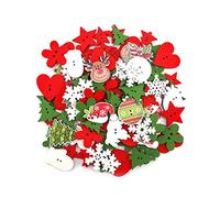 SAVITA 100Pcs Christmas Wooden Buttons, Xmas Sewing Buttons Flatback Buttons with 2 Holes for DIY Art Crafts Project, Christmas Decoration, Mixed Sizes and Styles