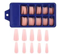 SAVITA 100pcs Long Ballerina Nails Full Cover Fake Nails Acrylic Nails Tips with Box for Nail Salons and DIY Nail Art 10 Sizes (Nude Pink)
