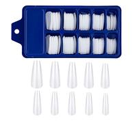 SAVITA 100pcs Long Ballerina Nails Full Cover Fake Nails Acrylic Nails Tips With Box for Nail Salons and DIY Nail Art 10 Sizes (White)