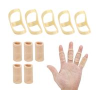 SAVITA 10pcs Oval Finger Splint, 5 Sizes Finger Splint Ring Oval Finger Splint Support 5 Oval Finger Splints & 5 Finger Compression Sleeves For Thumb Middle Pinky Ring Finger Index (Complexion)