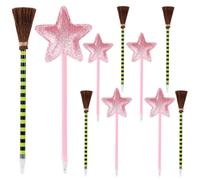 SAVITA 10pcs Princess and Witch Party Favors, Includes 5 Pink Star Ballpoint Pens and 5 Green Witch Broom Pens for Halloween Birthday Cosplay Dress-Up Party Supplies Fan Gifts