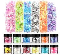 SAVITA 12 Colors Iridescent Glitter Flakes Holographic Nail Sequins Chunky Glitter Irregular Resin Epoxy Paint Art Craft Festival Cosmetic Body Glitter(Large Bottle)