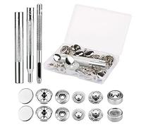 SAVITA 12 Sets Metal Snap Buttons Leather Snap Fasteners Kit with 4 Install Tools Heavy Duty Snaps Press Stud Sewing Snaps for Clothes Jeans Belt Fabric (Silver, 15mm)