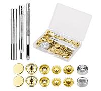 SAVITA 12 Sets Metal Snap Buttons Leather Snap Fasteners Kit with 4 Install Tools Heavy Duty Snaps Press Stud Sewing Snaps for Clothes Jeans Belt Fabric (Gold, 15mm)