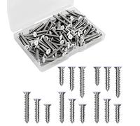 SAVITA 120 Pcs #8 White Stainless Steel Flat Head Wood Screws - Self Tapping, Assortment for Wall Plates & Switch Cover Replacement (3 Sizes)