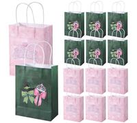 SAVITA 12pcs Birthday Party Decorations, Double Sided Party Favor Bags Pink Crown Magical Witch Theme Goodie Bags Paper Candy Treat Gift Bag for Parties Supplies