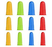 SAVITA 12PCS Silicone Finger Protectors, Colored Rubber Finger Thumb Tips Finger Cover Caps for Hot Glue Sewing Craft Wax Resin Honey Adhesives Writing Sorting Tasks in 3 Sizes (Small, Medium, Large)