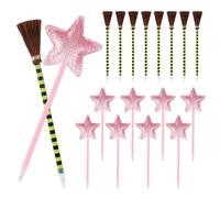 SAVITA 16pcs Princess and Witch Party Favors, Includes 8pcs Pink Princess Star Ballpoints and 8pcs Green & Black Striped Witch Broom Ballpoint Pens for Halloween Cosplay Dress-Up Party Favor Fan Gift