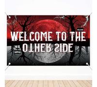 SAVITA 180x110cm Welcome To The Other Side Backdrop, Large Upside Down Forest Banner Horror Spooky Themed Party Decorations for Halloween Birthday Room Wall Decor Photo Props