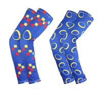 SAVITA 2 Pairs Arm Sleeves for Kids, 2 Styles Breathable & Elastic Compression Baseball Sleeves Blue Ring Print Gaming Cover Arm Protection for Youth Football Volleyball Sports Event Physical Class