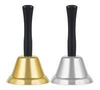 SAVITA 2 Pcs 7.5 x 12.4cm / 3 x 4.9 Inch Christmas Hand Bell, Loud Clear Call Bell Wooden Handle Alarm Handbells for Christmas Alarm Decorations Wedding Events Dinner School Hotel Services