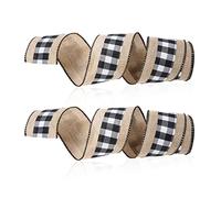 Savita 2 Rolls 6.6 Yards x 2.5inch Christmas Buffalo Plaid Ribbon, Wired Buffalo Burlap Ribbon Plaid Ribbons for Wreaths Bow Ties Wrapping DIY Craft (Black and White)