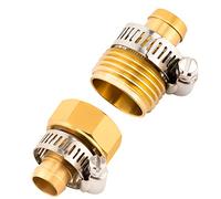 SAVITA 2 Sets 5/8 Inch Brass Garden Hose Repair Kit,Hose Mender End Female and Male Hose Connector with 4 Pieces Stainless Steel Clamp