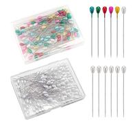 SAVITA 200 Pieces Long Teardrop Pearl Pins Straight Corsage Pins Sewing Pins Boutonniere Pins for Sewing Craft Wedding Decorations (White, Multicolor)