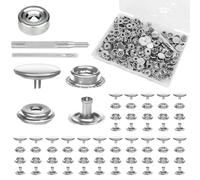 SAVITA 200pcs(50 Sets) Snap Fasteners Kit with Setter Base Hollow Punch Tool, Heavy Duty Metal Press Studs Buttons Snaps for Clothing No Sew Snaps for Leather Jackets Jeans Handbags (Silver)