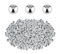 SAVITA 200pcs 5mm Round Spacer Beads for Jewelry Making, Metal Silver Smooth for DIY Bracelet Necklace Earring Crafting, Aperture 1.8mm