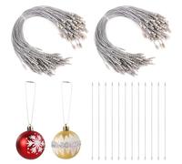 SAVITA 200pcs Christmas Ornament String Hangers, Metallic Decorative Ornament String Hangers with Snap Fasteners for Xmas Tree Hanging Holiday Party Ornament Decorations(Silver)