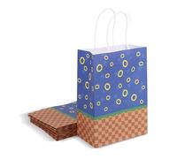 SAVITA 20pcs Blue Gift Goodie Goody Bags with Handles, Double-Sided Cartoon Theme Paper Treat Snack Candy Bags for Birthday Video Game Party Favor Decorations