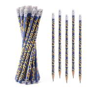 SAVITA 20pcs Blue with Gold Ring Print themed Pencils, Cartoon Theme & Gold Circle Wooden Pencils with Eraser for Kids Birthday Party Supplies Decorations School Office Supplies Classroom Reward