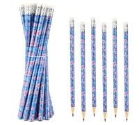 SAVITA 20pcs Cartoon Blue Pencils with Floral & Leaf Prints, Hawaiian Themed Wooden Pencils with Eraser Hawaii Themed Party Supplies for Classroom School Office