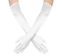 SAVITA 21" Women's Long Satin Gloves - Stretchy 1920s Opera Gloves for Evening Party Dance, Moisturizing (White)