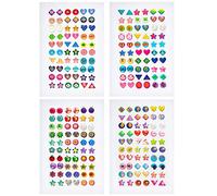 SAVITA 240 Pcs Stick on Earrings 3D Gem Stickers Glitter Sparkle Crystal Stickers Sticker Earrings Puffy Stickers for Girls Kids Children Multiple Colors & Shapes for Craft Scrapbooking (4 Sheet)