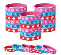 SAVITA 24pcs Anime Silicone Bracelets, Cute Cartoon Theme Flower Print Wristbands Hawaiian Red Blue and Pink Themed Party Supplies for Birthday Party Decorations Event Favors