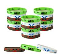 SAVITA 24pcs Pixel Silicone Bracelets, 3 Styles Pixel Themed Birthday Party Favors Mining Wristbands for Kids Teens Game Party Decorations Goodie Bag Supplies
