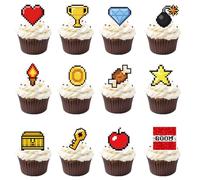 SAVITA 24pcs Pixel Style Birthday Cupcake Toppers Set, 12 Patterns Video Game Cupcake Decorations for Boys Gaming Theme Birthday Cake Decorations Party Supplies