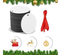 SAVITA 25pcs Sublimation Blank Pendants, 2.83inch MDF Personalized Sublimation Pendant Round Blank Discs Halloween Christmas Ornaments DIY Creation Supplies