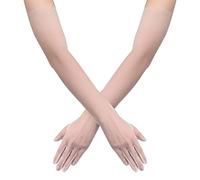 SAVITA 27.6inch Women Long Gloves Stretchy Elbow Length Transparent Long Tulle Gloves Mesh Costume Gloves for Halloween Cosplay Opera Wedding Bridal Shower Prom (Champagne)