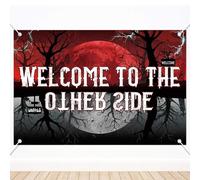 SAVITA 270x180cm Welcome To The Other Side Backdrop, Large Upside Down Forest Banner Horror Spooky Themed Party Decorations for Halloween Birthday Room Wall Decor Photo Props