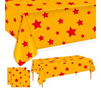 SAVITA 2pcs Anime Party Tablecloths, 54x108 inch Vivid Yellow and Red Stars Print Table Covers Plastic Waterproof Decorative Table Cloth for Anime Theme Birthday Party Decoration Supplies