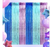 SAVITA 2pcs Cartoon Birthday Party Decorations, Pink Blue & Light Blue Foil Fringe Curtains Glitter Backdrop Door Tinsel Streamers Ideal Photo Booth Props for Kids Boys Birthday Party Decorations