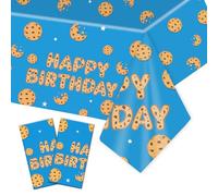SAVITA 2pcs Cookie Happy Birthday Tablecloth, 108 x 54 Inch Waterproof Plastic Table Covers Blue Cookie Theme Party Decorations for Kids Girls Boys Birthday Baby Shower Supplies