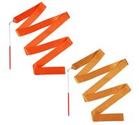SAVITA 2PCS Dance Ribbons, 78.7 Inch Long Ribbon Streamers Gymnastics Ribbon Streamers with Ribbon Dancer Wand, Twirling Ribbons for Dancers, Play, Gymnastics, Training (Orange, Khaki)
