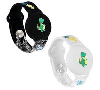 SAVITA 2pcs Kids Wristband for AirTag, Dinosaur Cartoon Pattern Bracelet for Waterproof Toddler Elder Adjustable Watch Band Kids Anti Lost for AirTag Case Holder for Hiding GPS Tracker (Black, White)