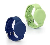 SAVITA 2pcs Kids Wristband for Airtag, Waterproof Light Silicone Bracelet Case Holder Compatible with Apple Air Tag Adjustable Soft Watch Strap Band for GPS Tracking Tagging (Dark Blue, Light Green)